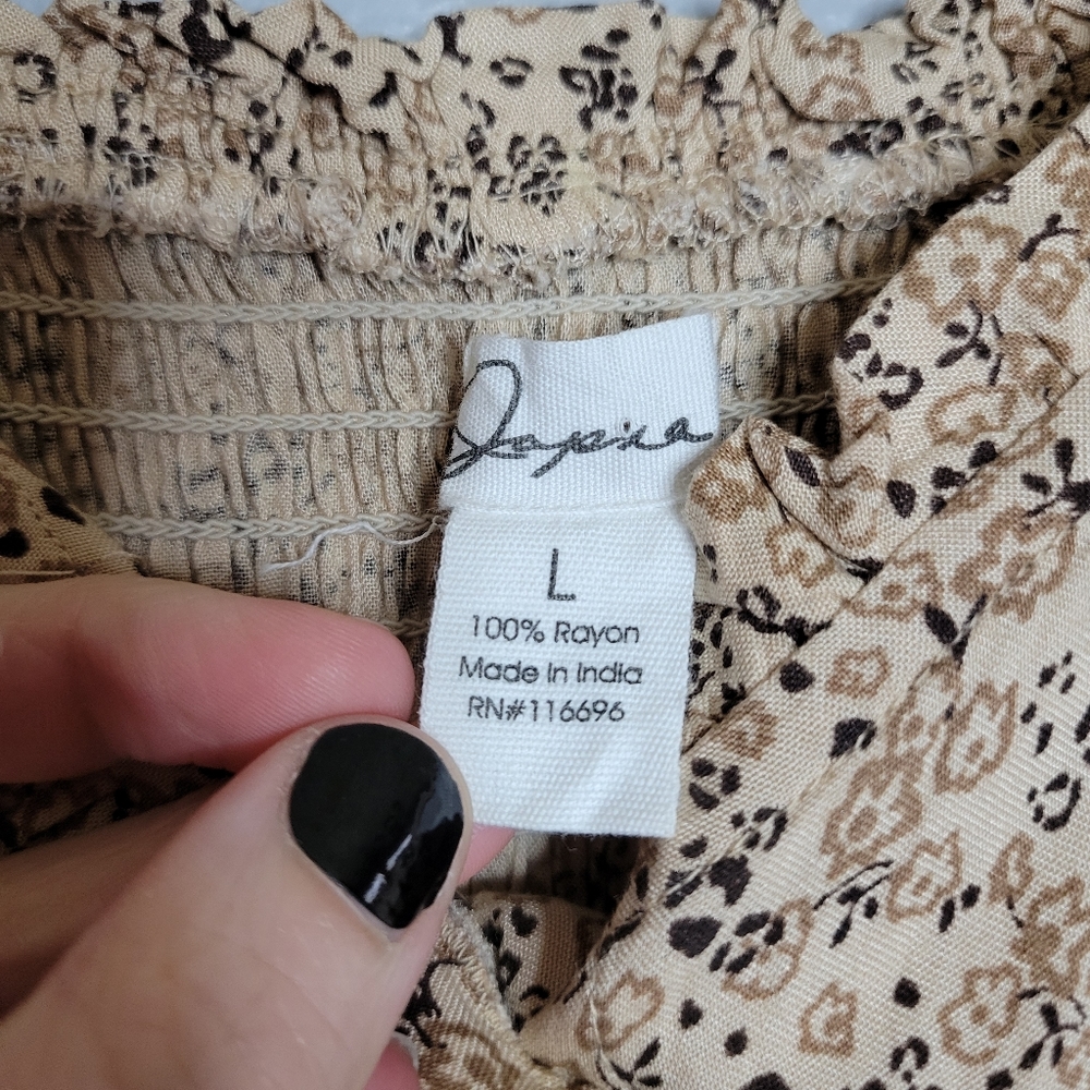 Japna Beige Floral Midi Dress with Front Buttons - Picture 5 of 6